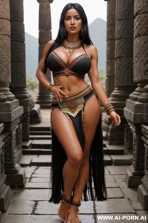 (latin) (giant boobs) (long black hair) (loads of cleavage) (tribal crop top) (dark tanned skin) (in an ancient temple) (tribal skirt) (slutty pose) (beckoning) - #main