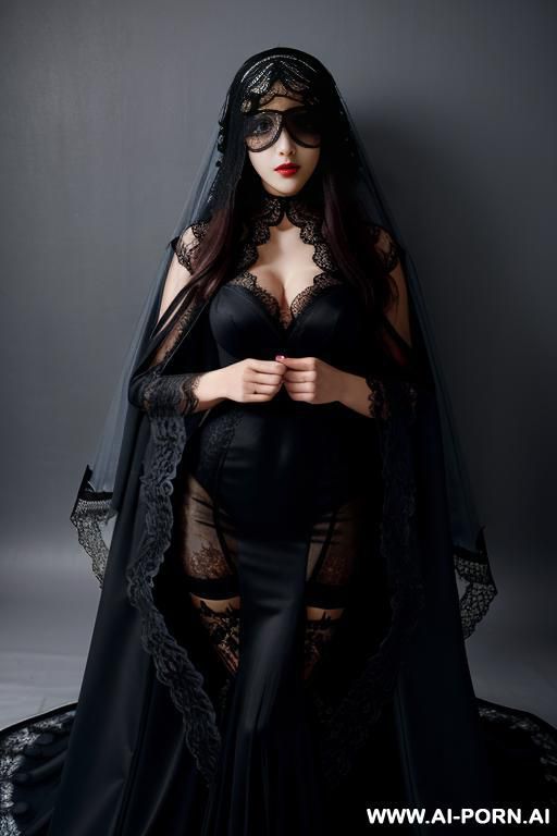 pet collar, monstrous, (((lace veil covering eyes only))) hiding her eyes secrecy - #main