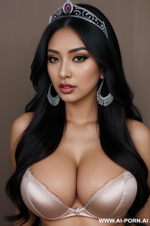 tiara, sexy lingerie, extremely pretty, kawaii, ahegao, full lips, button nose, flowing hair, hoop earrings, busty round boobs, hourglass figure, tight waist - #main