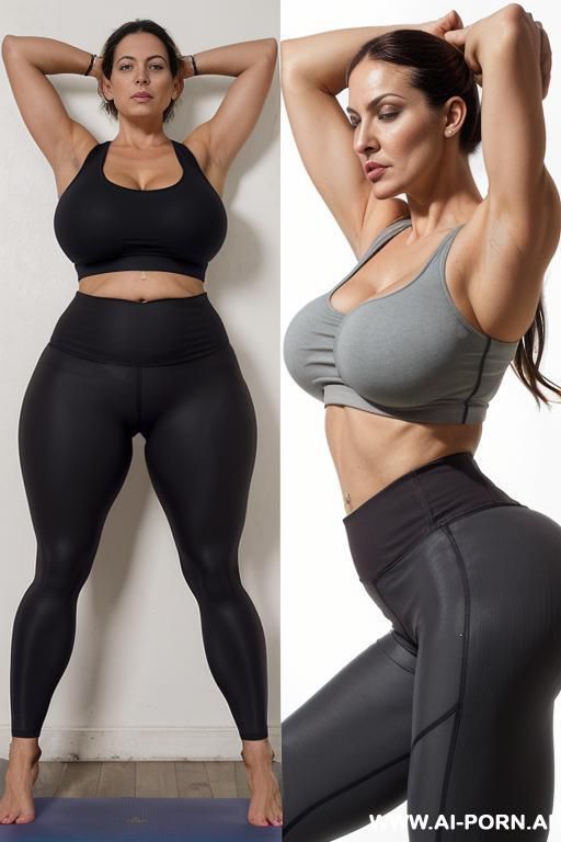 3 pregnant mature women side by side in frame (((enormous oversized gigantic saggy boobs, dark areola, lactating))), presenting - #main