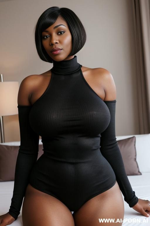 thick giant tits giant thighs ebony milf with bob cut hair wearing tight turtleneck - #main