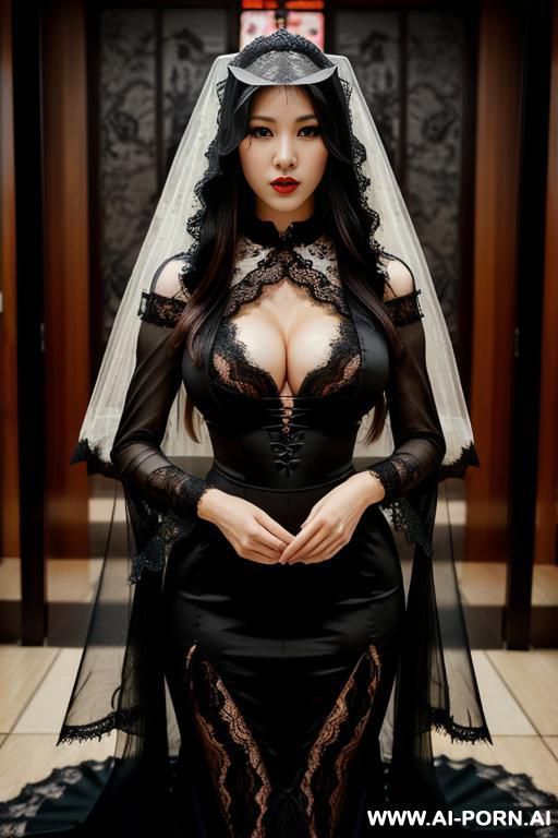 pet collar, monstrous, (((lace veil ))), black clothes, many priest pray with a big sextoy - #main