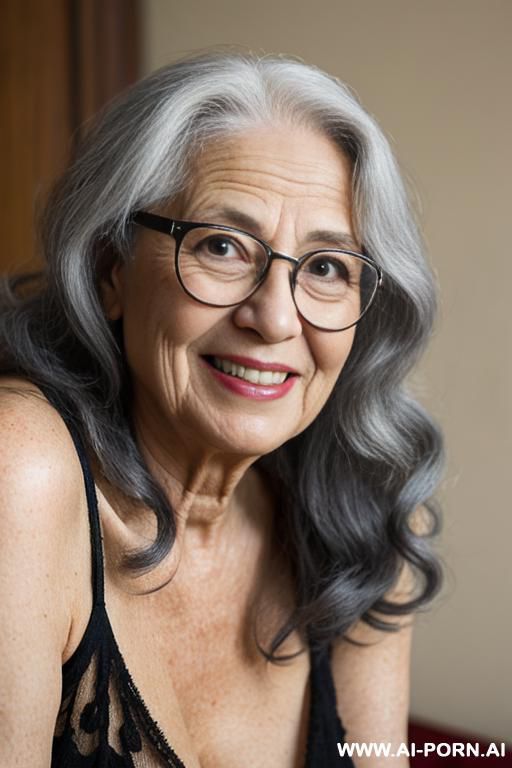 direct eyecontact with viewer. very wrinkled, very old lady, grandma, aging mark, smiling, wearing stocking, glasses, - #main