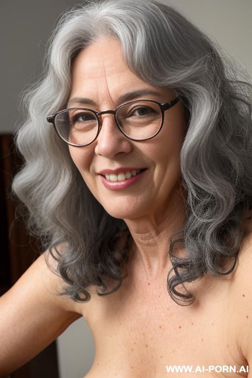 direct eyecontact with viewer. grey hair, glasses, saggy tits, cum on face, - #main