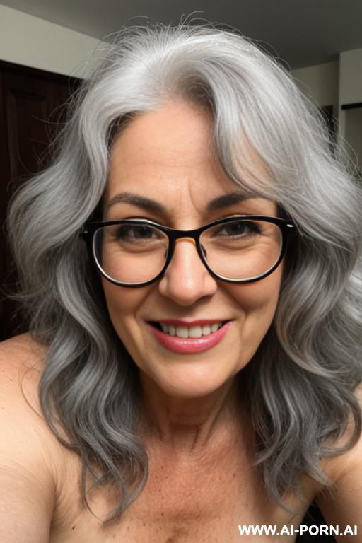 direct eyecontact with viewer. grey hair, glasses, saggy tits, cumshot on face, cumshot on tits - #main