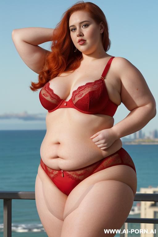(((half body photo shot close up))). about at classroom. a ((british obese)) fat and beuatiful bbw redhead, thick with love handless and tummy. wearing a red sexy and hot garter belt lingerie. (((dynamic posing lokking the horizon))) - #main
