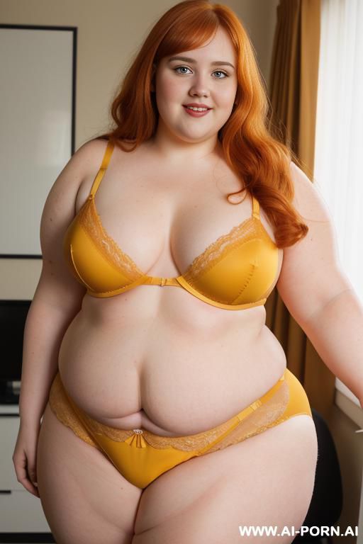 (((half body photo shot close up))). about at classroom. a ((british obese)) fat and beuatiful bbw redhead, thick with love handless and tummy. wearing a orange sexy and hot garter belt lingerie. (((dynamic posing lokking the horizon))) - #main