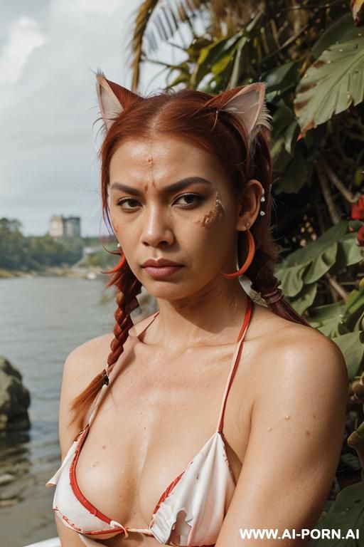 face, sexy, beautiful, ((face painting)), ((bikini as seashell)), ((tattoo roses)), ((eyes shw)), ((angel wings)), ((rainbow hair)), ((long bu hair)), ((wind)), (( cat face)), (( cat ears)), (((feather - #main