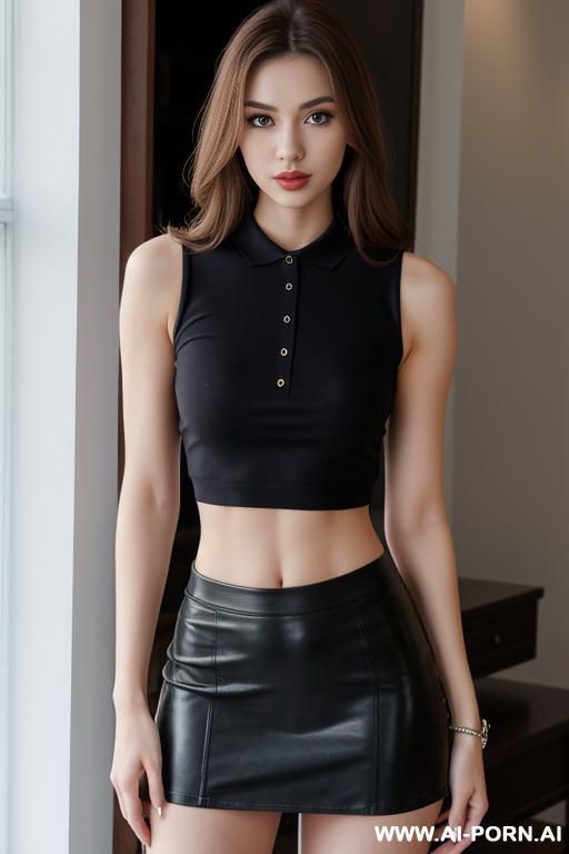cropped polo shirt, nis skirt - #main