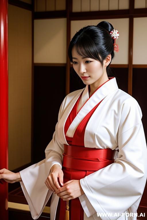 the sant clean the temple, white and red kimono - #main