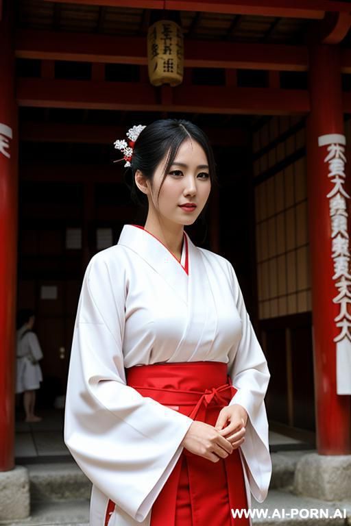 the sant mastubate in temple, white and red kimono - #main
