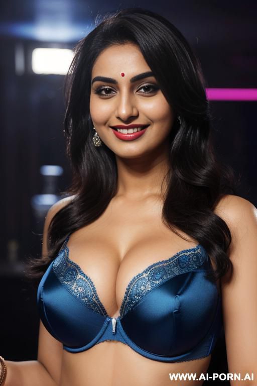 bedroom, blue fancy push up bra, blue sari, perfect boobs, beautiful model, pakistani - #main