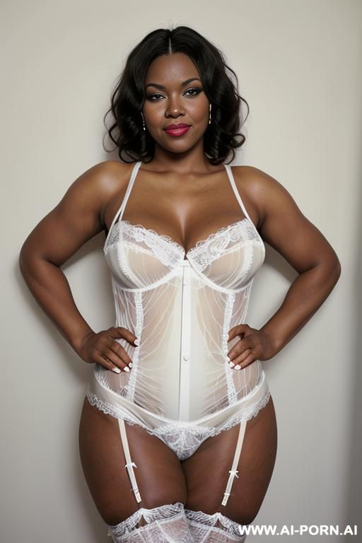 chubby ebony mature, (((saggy tits))), (((big thighs, standing hands on hips))), (((long pubic hair, long hairy pussy))), ((((((wide hips, hairy pussy, white vintage lingerie)))))) - #main