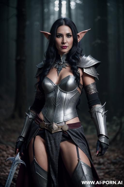 (dark gray skin), (dark gray color of the body), (dark gray color of the face), (wearing a gauntlets), (wearing fantasy armor in an aggressive style), (holding a sword), (red drops on the body) - #main