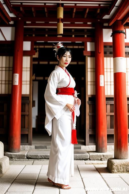 the sant mastubate in temple, white and red kimono - #main