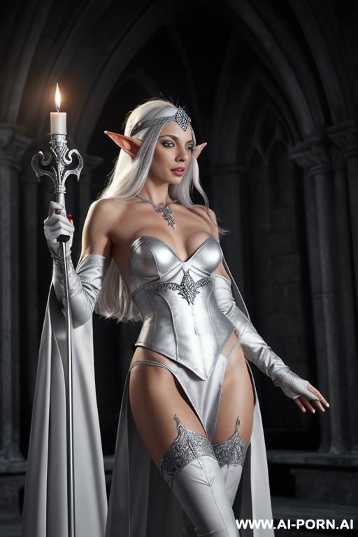 ((topless)), erotic pose, (eye contact), looking at viewer, (silver necklaces), dominant serious woman, ultra realistic, athletic body, (((perfect voluminous breasts))), gray skin, (((white gray skin))), - #main