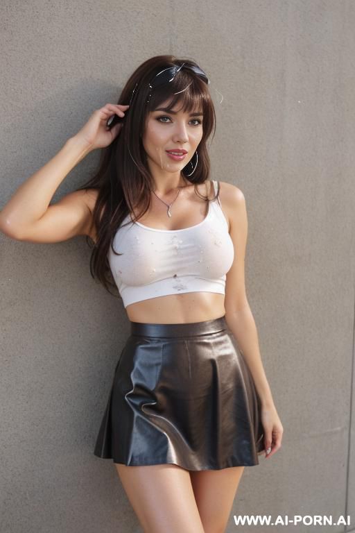 slited straight silver wetlook skirt, long hair, long top coveres skirt - #main