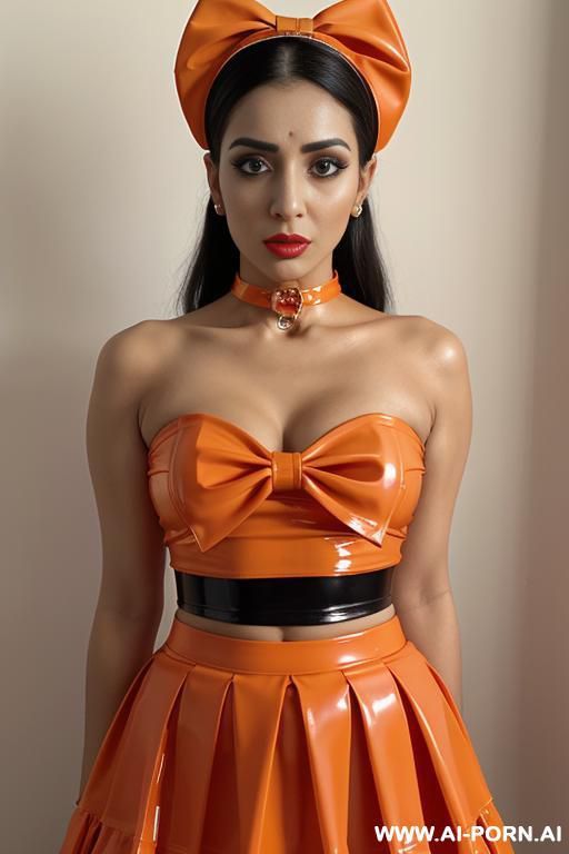latex top and skirt, orange - #main