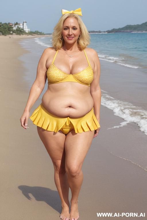matured old milf, wrinkles, wrinkled skin, aging marks, extremely tanned skin, ((long saggy old boobs)), animal print 1 piece, perfect eyes, big ass. - #main