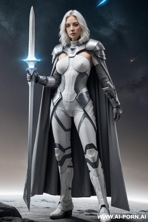 space aegis, sinewy athletic body, ((topless)), (nude breasts), (((white-gray skin))), (elegant sharp boobs), dominant woman, proud body pose, (elegant shape), front view, (eye contact), sharp face, - #main