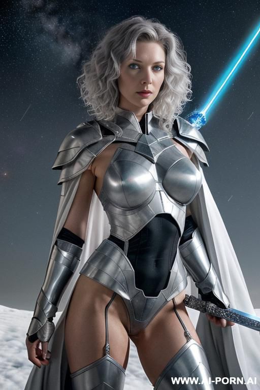 space aegis woman, sinewy athletic body, ((topless)), (((white-gray skin))), (elegant sharp boobs), (nude boobs), dominant woman, proud body pose, (elegant shape), front view, (eye contact), sharp face, - #main