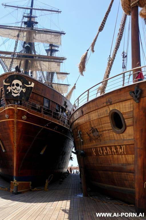 on a pirate beach. in the front of huge pirate ship. sad face crying - #main