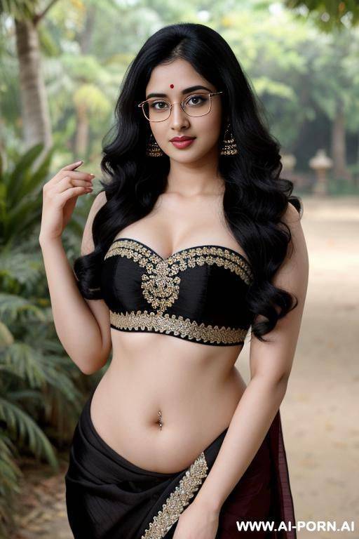 pale skin, cute, beautiful, indian woman, round glasses, round boobs, saree, navel, less chubby - #main