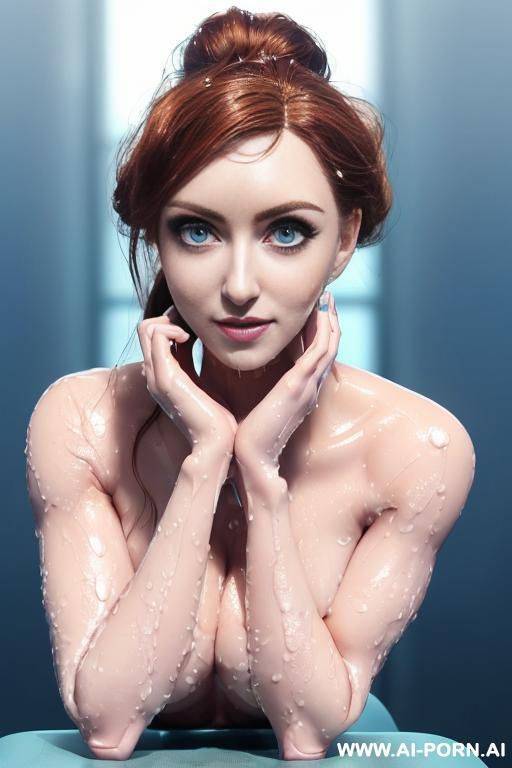 (((legs_up_yoga_missionary_sex))), (((ginger-ponytailed-slut))), ((kotobukiya-face)), (((waxed-shaved_pussy))), (((anime-blue-eyes_cartoonish-eye-contact))), ((body covered in cum)), ((covered in cum)), ((naked-shapely-body)), - #main
