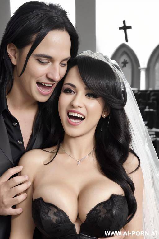 ((((douglas and regina)))), ((((handsome groom and dazzling bride)))), ((((high quality picture)))), ((((couple portrait)))), ((((catholic wedding)))), ((a woman with long straight black hair)), ((((gigantic cleavage)))) - #main