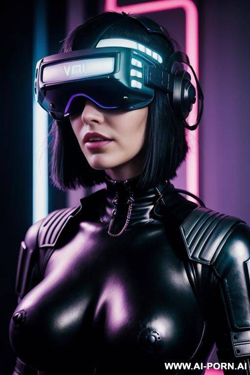 (close up) (cyberpunk woman) (cyberpunk vr helmet) (black lights) - #main