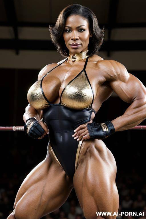 mma gloves, gold bodysuit, gold clothes, gold swimsuit, choker, waist shot - #main