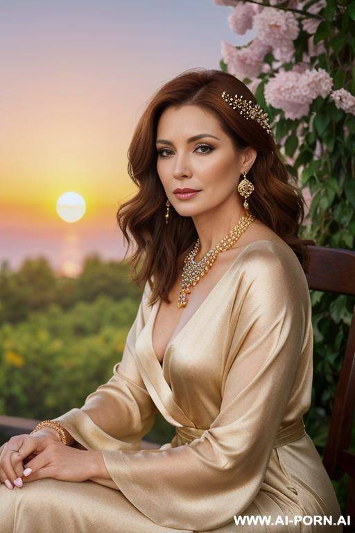 mature, milf, perfect hourglass figure, eye contact, looking into camera, necklace, earrings, bracelets, wearing flowers, totally naked - #main