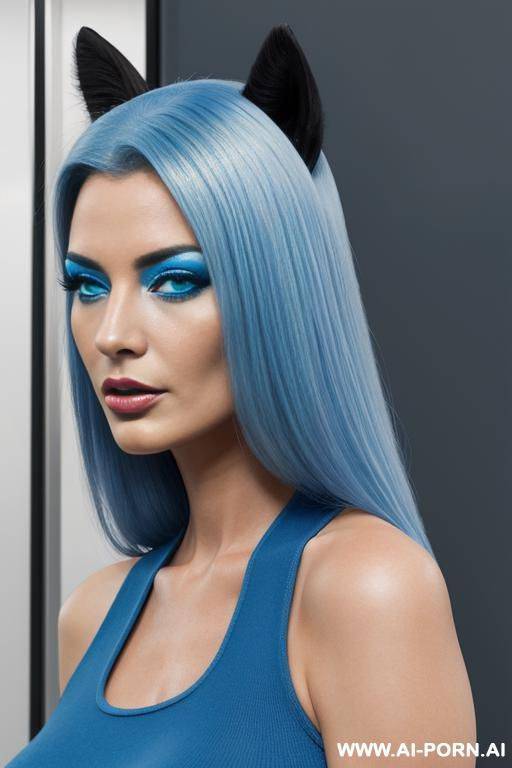 immagine realistica di elevata qualità, pony woman fetish di colore sky blue. - #main
