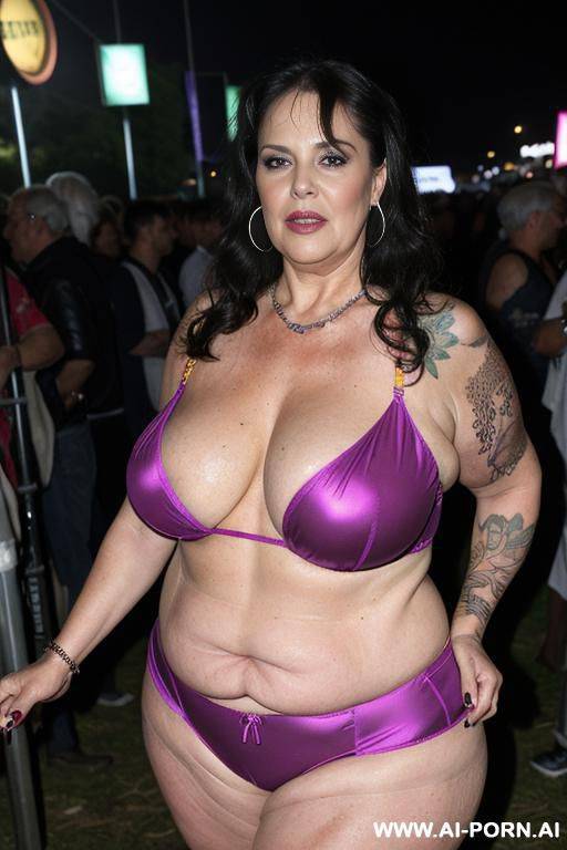 very old matured gilf, aging mark, wrinkle skin, huge saggy boobs, chav, slag, slut, whore, glastonbury, festival at night, festival outfit, colorful outfit, festival clothes, slutty costume, rave - #main