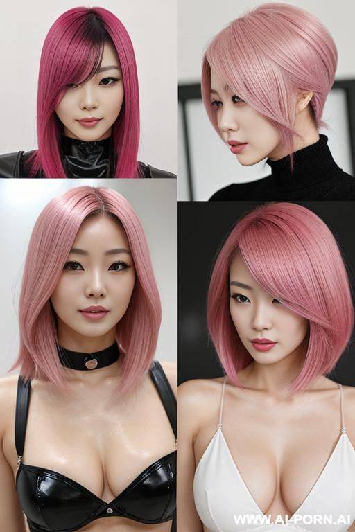 japanese model woman.the hair color is ge hair, pink on the left and black on the right. - #main