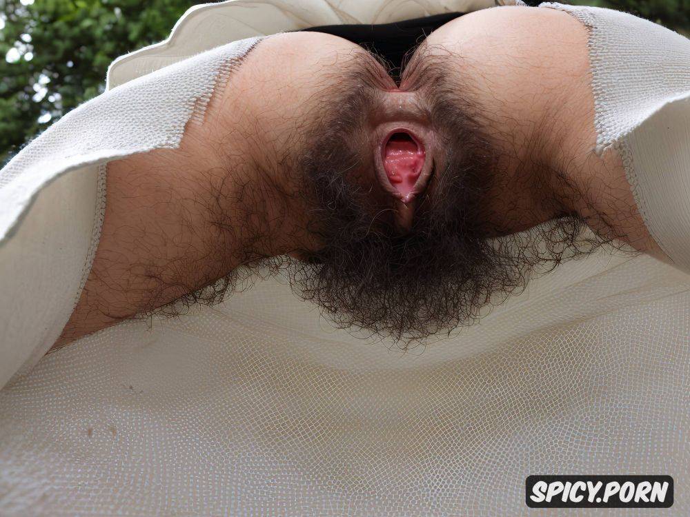 perfect body, large pussy lips huge labia extreme hirsutism upskirt view from below looking up into very hairy pussy - #main