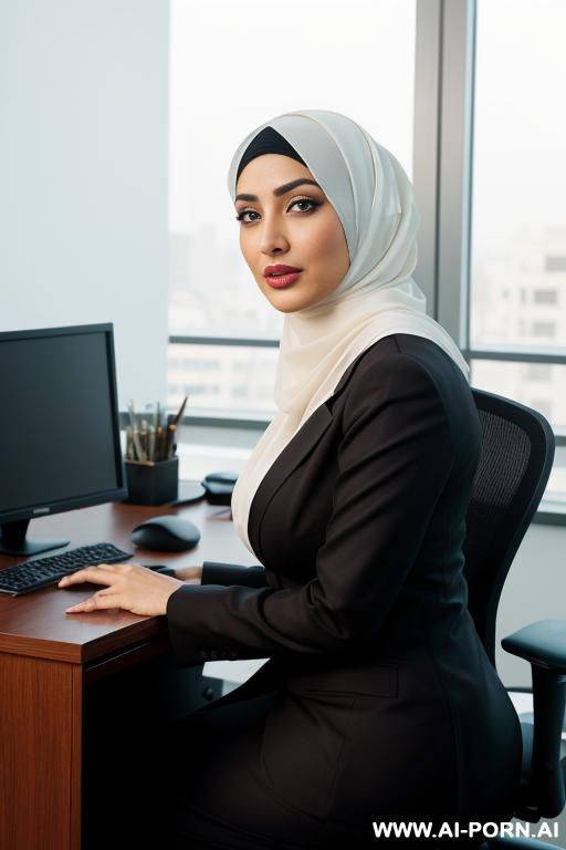 a hijab-wearing arab woman who is peeing and cumming with pleasure while being fucked in the ass on the bed, with her face turned to the camera - #main