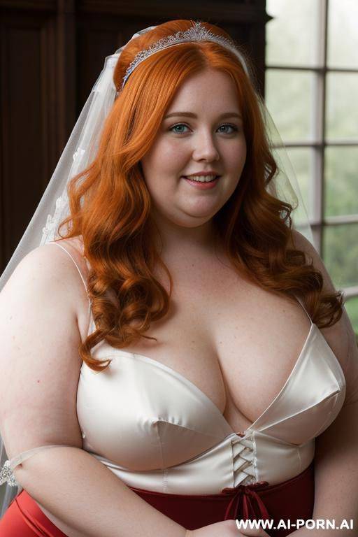 half-length photo, ((half body photo shot close up)). at the communion table of the church, a (((very obese))) fat chubby fat thick and bbw redhead british, she is close to the window. she - #main