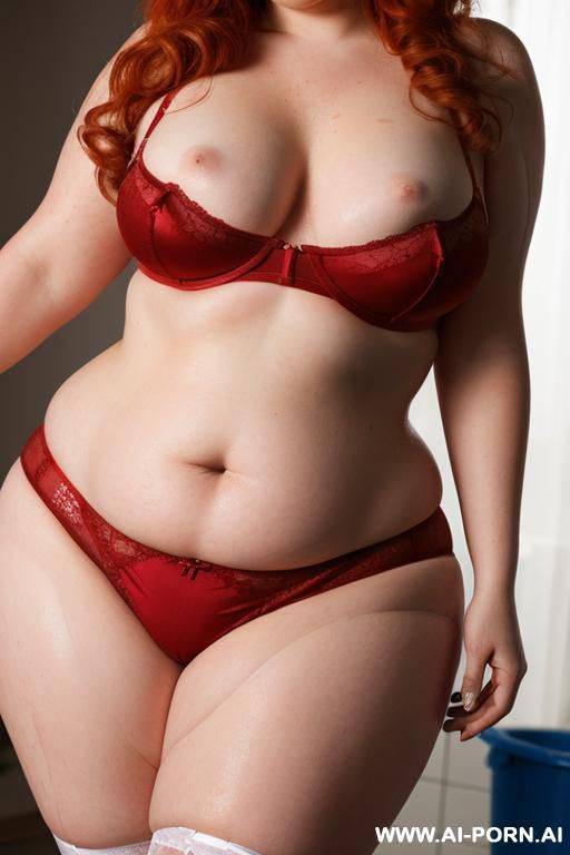 half-length photo, ((half body photo shot close up)). as a set in the laundry area, a ((very obese)) fat chubby fat thick and bbw redhead british, she is washing clothes and is soaked in - #main