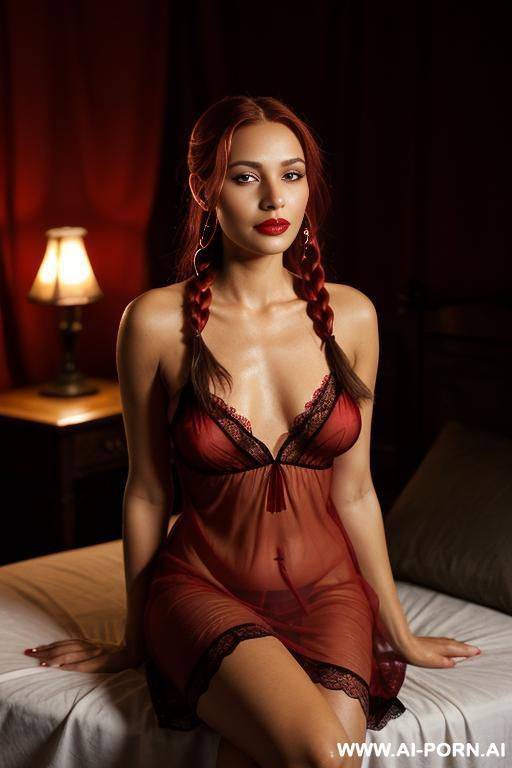 short transparent lamb nightdress red, red lipstic, slutty face - #main