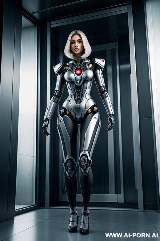 immagine realistica e di elevata qualità, beautiful robot cyborg vestito ampio lungo, con stivali ai piedi. - #main