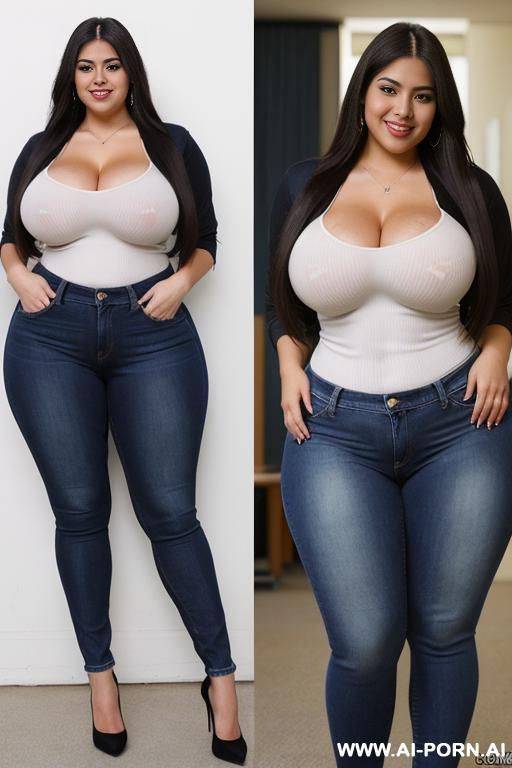 mexican, extreme hourglass figure, bbw, bimbo, extra thicc, massive hips, extremely pear shaped, high rise jeans - #main