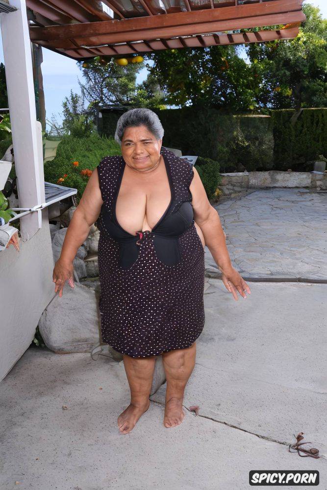 the person is an old mexican granny, tan lines, smiling hot granny - #main
