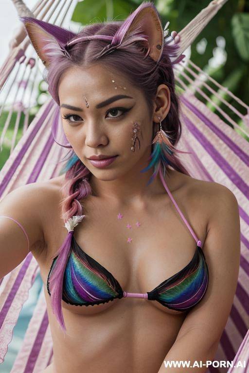 face, sexy, beautiful, ((face painting)), ((body painting)), ((bikini as seashell)), ((roses)), ((eyes shw)), ((angel wings)), ((rainbow hair)), ((glitter)), ((long bu hair)), ((heterochromia eyes)), ((wind)), - #main