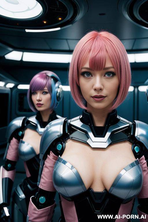 woman repairs a spaceship and is surrounded by robots - #main