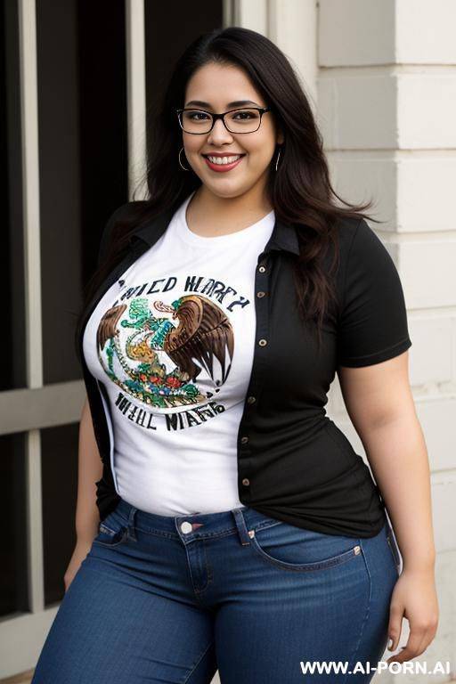 mexican, very , nerd, glasses, wide hips, standing up, tight jeans, band shirt - #main