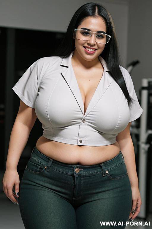 mexican, chola, hugely pear shaped, gordita, rotund physique, ultra wide hips, drinking potion, hourglass figure, punk rocker, wearing band shirt, drinking a green potion, wearing glasses - #main