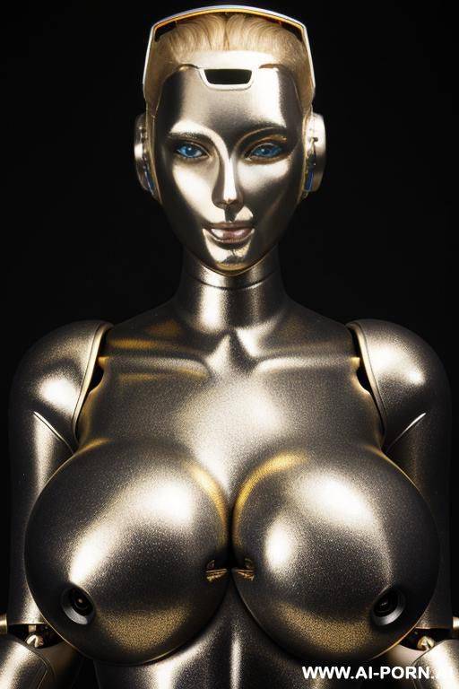 blonde robot, fully black robotic body, (gigantic metallic tits:1.3) - #main