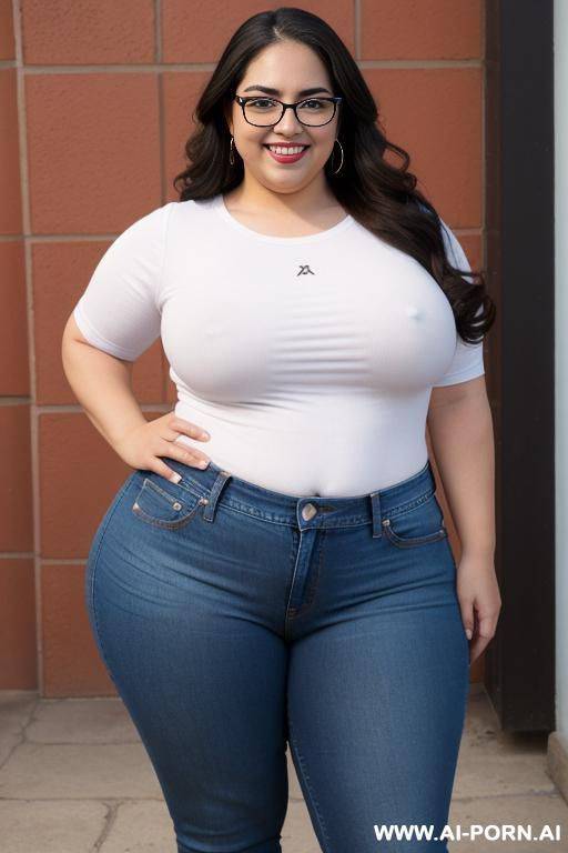 mexican, very chubby, gordita, nerd, glasses, ultra wide hips, standing up, tight jeans, band shirt, ssbbw, rotund, huge, eye shw, eating taco, beautiful face - #main