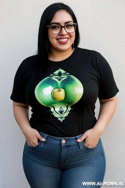 mexican, chola, hugely pear shaped, gordita, ultra wide hips, drinking potion, hourglass figure, punk rocker, wearing band shirt, drinking a green potion, wearing glasses - #main
